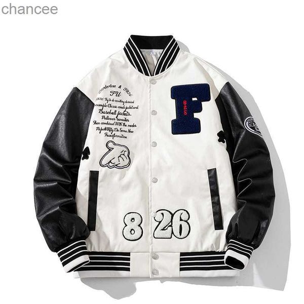 Giacca varsity uomini donne patchwork giacca da baseball giacca hip hop lettera di pelle in giacca di pelle per coppia abiti corean high street hkd230815