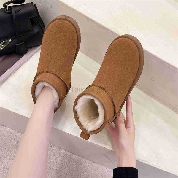 Обувь для обуви Новые снегом в стиле Snow Short Mini Winter Winterskin Boots Женщины водонепроницаемые натуральные шерстяные ботинки с меховыми сапогами.