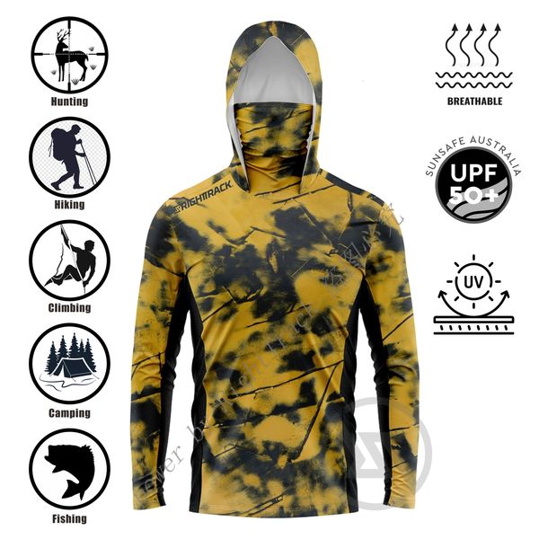 Camisetas ao ar livre Capuzes de máscaras camisetas roupas turísticas de camuflagem adequadas para pesca em caça a camping de camping turismo respirável RT Apparel 230814