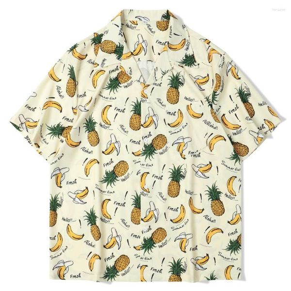 Herren lässige Hemden Mode Obst Print Kurzarm Shirt Summer Herren Turndown Kragenknopf Bluse Kleidung