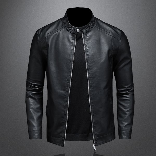 Jaquetas masculinas Spring Autumn Leather Jacket Men Stand Collar Slim PU Capinho de couro Modotcycle Casal Causal Mens Motão Biker Casaco de couro 230814