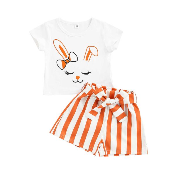 Conjuntos de roupas 1-6 anos criança bebê gril conjunto de roupas manga curta coelhos impresso camisa superior shorts listrados