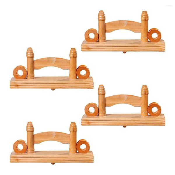 Estatuetas decorativas 4 PCs PCS Solder de ventilador de madeira Rack Plinto Chinese Fãs dobráveis ​​Fãs de mão Handheld Stand seda