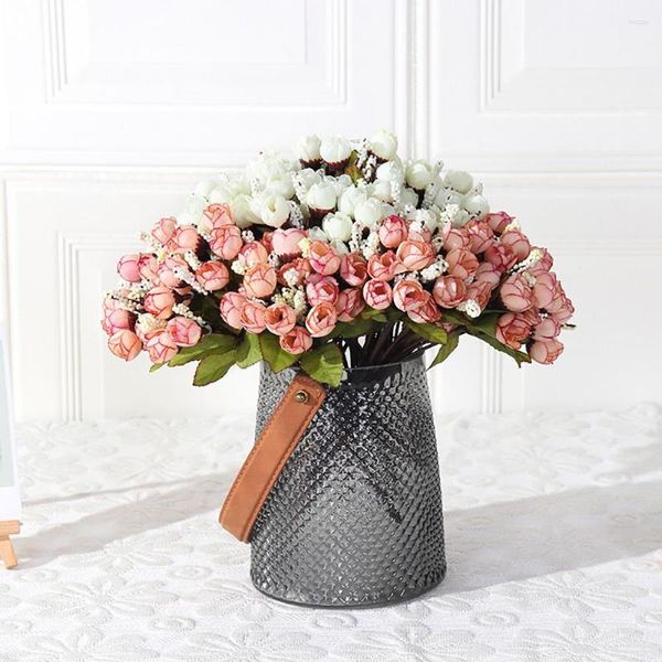 Fiori decorativi 15 teste piccoli olio di rosa dipinti bocciolo di seta artificiale decorazione per matrimoni per matrimoni fai -da -te artigianato falso