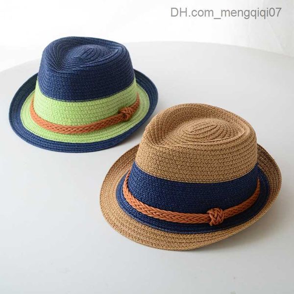 Caps Hats Crianças Pais Panamá Hat Straw Hat estilo britânico Hat de jazz hat dos meninos de palha de palha Party praia praia sunhat tecida chapéu respirável z230815