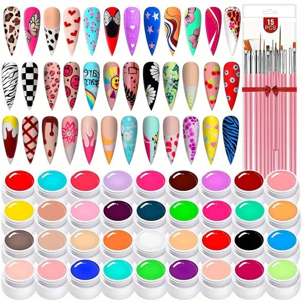 Kit di smalto per unghie gel, 36 colori smalto per chiodo set per chiodo set di pigmenti per gel uv gel gel estensione solido gel con 15 spazzole per unghie per unghie fai -da -te