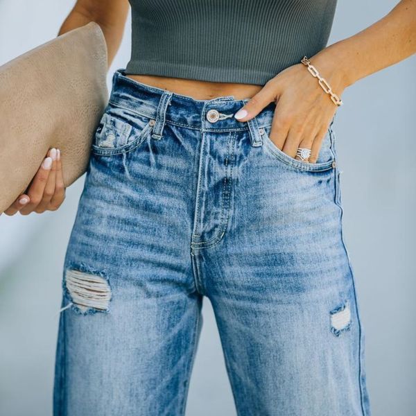 Frauen Jeans gebrochener Code Sonderangebot 2023 für OL Temperament Pendelloch machen alte gerade Hose FASH 230814