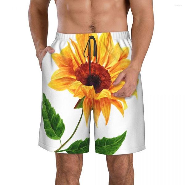 Shorts maschile rapido a secco per uomo costume da bagno uomo costume da bagno tronchi estate bagni spiaggia indossare girasole giallo con foglie verdi