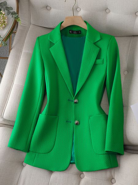Kadın Suit Blazers Kadın Bayanlar Sonbahar Kış Kış Giyim Blazer Yeşil Siyah Bej Kadın Uzun Kollu Tek Göğüslü Katı Ceket Ceket Pocket 230815