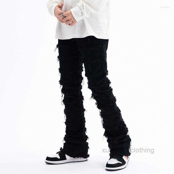 Jeans masculinos High Street Listrada Tassel Deslocada Calças Ripped Harajuku Baggy Denim Troushers Spring de grandes dimensões B91K