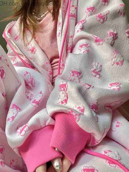 Herren Hoodies Sweatshirts Houzhou y2k extra großer Kaii Anime Pink Reißverschluss Hoodie Frauen weich