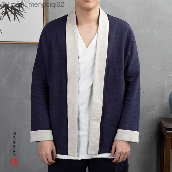 Jackets masculinos de jaqueta de moda colorida contrastante masculina casual linho de linho de algodão costurado casaco de tamanho grande estilo japonês estilo z230816