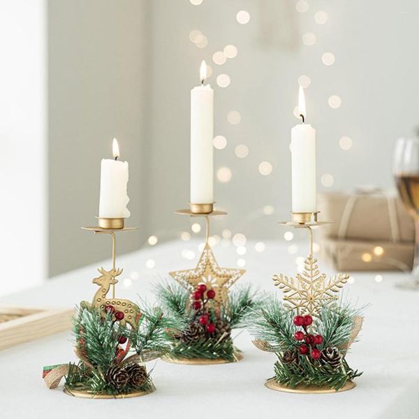 Titulares de vela Christmas Tealight Snowflake Pentagram Elk Dining Candelabras Golden Festival Theme for Party Table Table Decoration