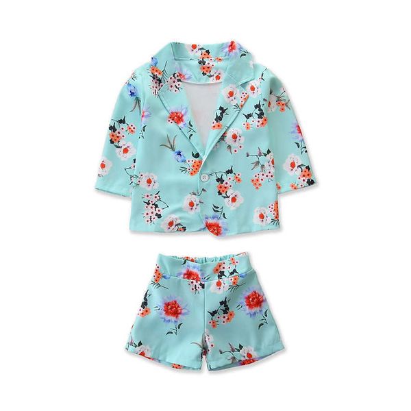 Kleidung Sets Baby Sommer Kleidung Kinder Mädchen Floral Mantel Shorts Zwei-stück Anzug Kinder Anzug Kleidung Formelle Sets