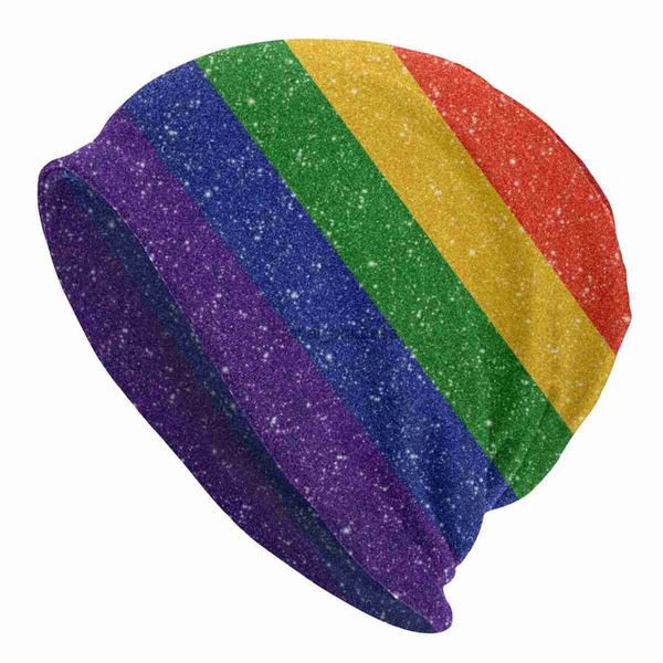 Ball Caps Flash Artificiale Rainbow Pride Flag Beanies Hat's Street Street Women's Women's Winter Wart Knitted Cappone per adulti LGBT Cappello lesbico Z230815