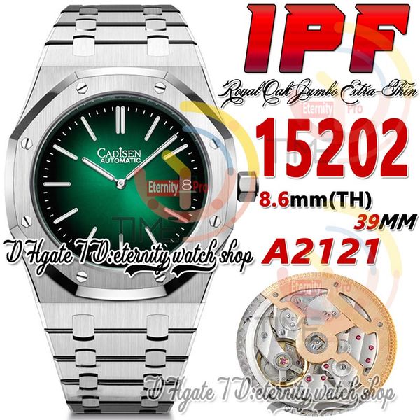 IPF 39mm ZF15202 CAL.2121 SA2121 Automatische Herrenbeobachtung Ultra-dünn 8,6 mm grüner Textur-Dial-Stick-Marker Edelstahlarmband 2023 Super Edition Eternity Uhren