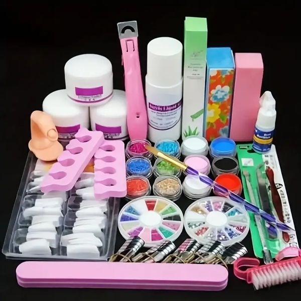 Kit per unghie Acrilico professionale con tutto, 12 glitter acrilici kit polvere per le nail art decorazioni per le nail art, perno per le nail art forniture per unghie acriliche unghie acriliche