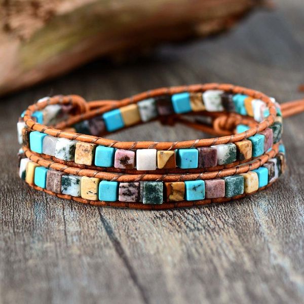 Bracelets de charme Bracelets de couro feminino Mistura de ponta de ponta de ponta natural 2 fios Wrap Bracelets vintage tecelagem de tecelagem Bracelet Drop 230814