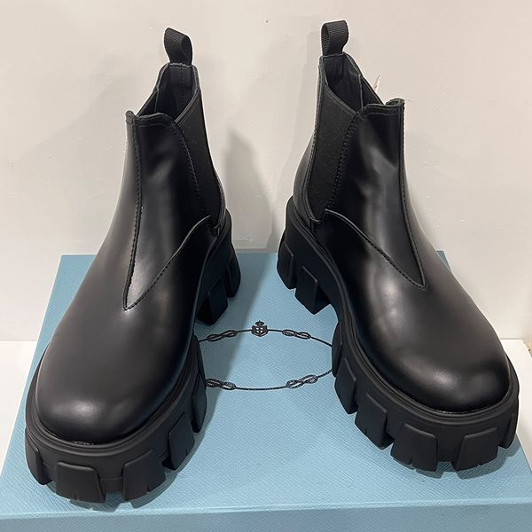 Monolith Chelsea-Stiefel aus gebürstetem Leder, Schwarz, 2TE174, mit elastischem Zwickel, leichte Profilsohle aus Gummi, Innensohle aus Leder, Komfort-Designer-Stiefel für Damen, modische Stiefel