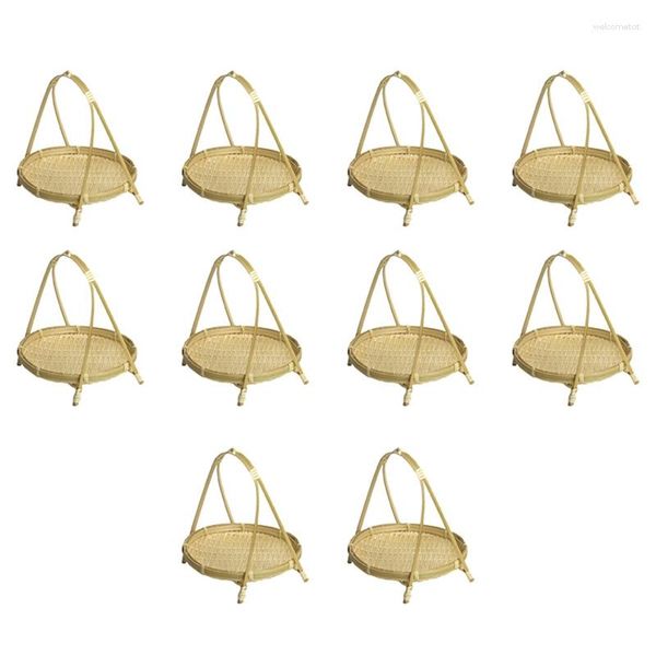 Placas 10x de bambu de bambu cestas de palha de camada de bastão de vime de pão de frutas decorar um suporte redondo suporte único camada