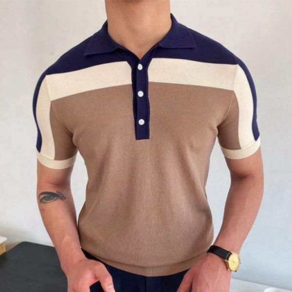 Herren Polos Spleißen Strick kurz Ärmel Farbkontrast Slim Polo Men Hemd Tee T -Shirt