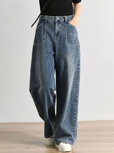 Frauen Jeans hoher Taille Frühling Herbst 2023 Loose Denim Wide-Bein Hosen Drape lässige wischende Vintage-Hosen S20