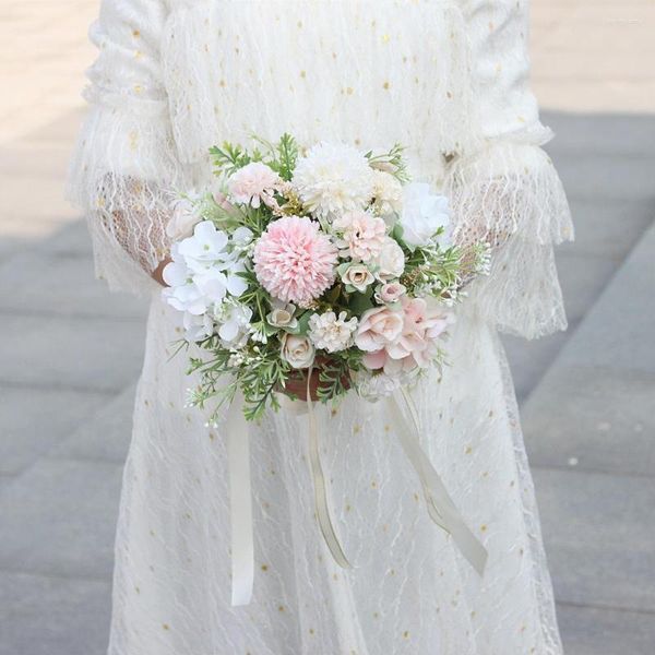 Fiori di nozze bouquet seta da sposa mazzi blu rosa artificiale per decorazioni da damigelle