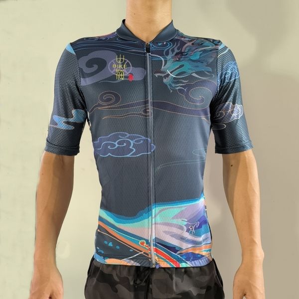 Велосипедные рубашки вершины дракона китайского стиля команды Pro Men's Men's Cycling Jerseys Лето с коротким рукавом дышащий велосипед