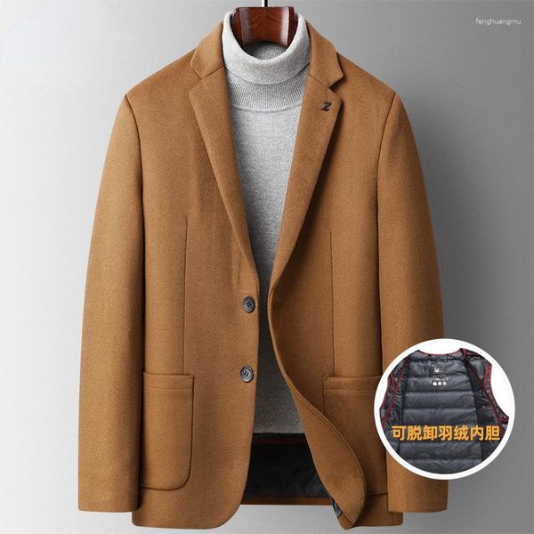 Ternos masculinos Mens Blazer Jaqueta Casual Autumn Jackets de inverno para homens 35,1% de lã revestimento destacável Down Liner Slim Fit ROPA HOMBRE