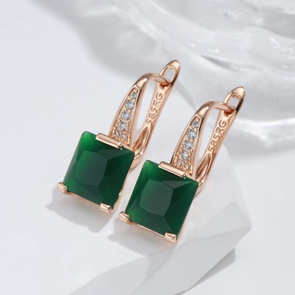 Brincos de Dangle WBMQDA Elegant Square Emerald Drop For Women 585 Rose Gold Color Luxury Wedding Party Jewelry Acessórios