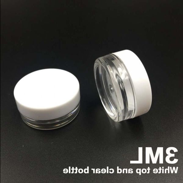 Spedizione gratuita White Top 3G Viaggio trasparente rotondo vaso di crema 3ML vasetti contenitore contenitore di plastica trasparente contenitore per campioni per nail art storag Hcgn