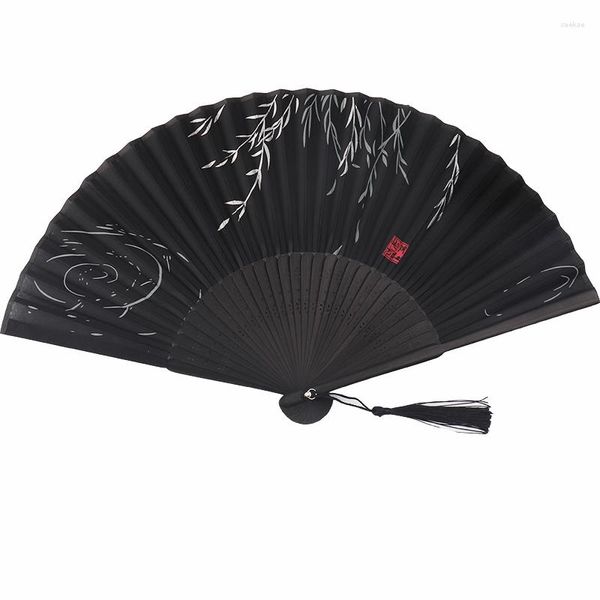 Dekorative Figuren Fan falten alten Stil Frauen chinesisches Han-Kostüm klassisches Retro Japaner tragbarer Mini Quaste Black 6 Zoll