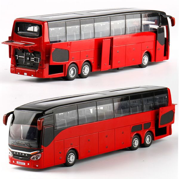 Diecast Model Car Product di alta qualità 1 32 Modello di trappola in lega Modello ad alta imitazione Doppio turistico Bus Flash Toy Vehicle 230814