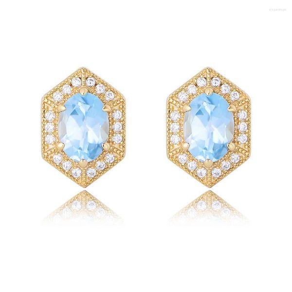 Orecchini per borchie Sky Blue Topaz Luxury 14K oro oro 925 Gioielli in argento sterling all'ingrosso Design moderno
