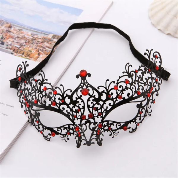 Frauen elegante Partymaske Leichtmetall Venezianer schwarzer Maskerade Maske Rot oder Blau oder weiße Strasssteine ​​Party Kostüm Ball Hochzeit Masken Maskenzz