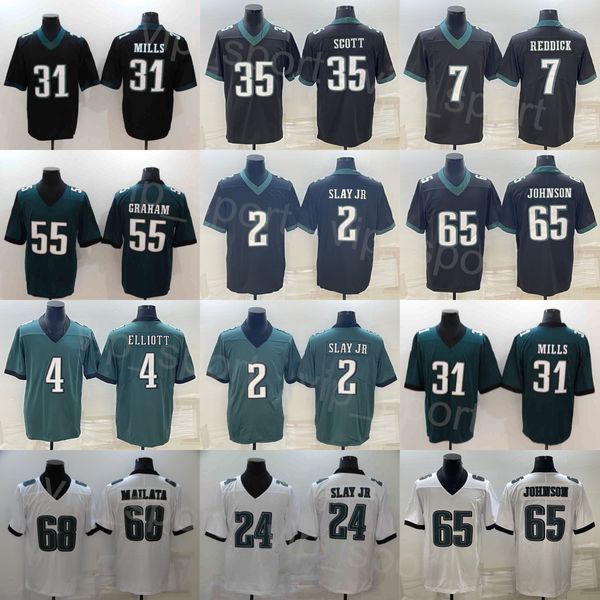 Futebol mans 4 Jake Elliott Jersey 7 Haason Reddick 31 Wilbert Montgomery 35 Boston Scott 55 Brandon Graham 2 Darius Slay Jr 68 Mailata Stitched Black Green Branco Verde