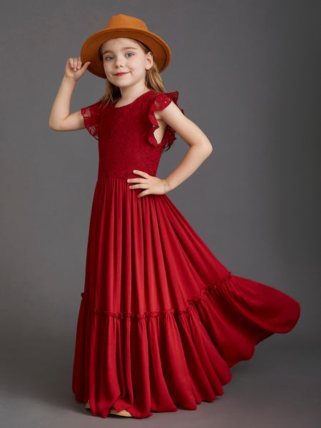 Abiti da ragazza Summer Girls Lace Floro Floro Long Dress Long Kids Abito da sera da sera Cagulazione per 4 6 7 8 10 12 Anno 230815