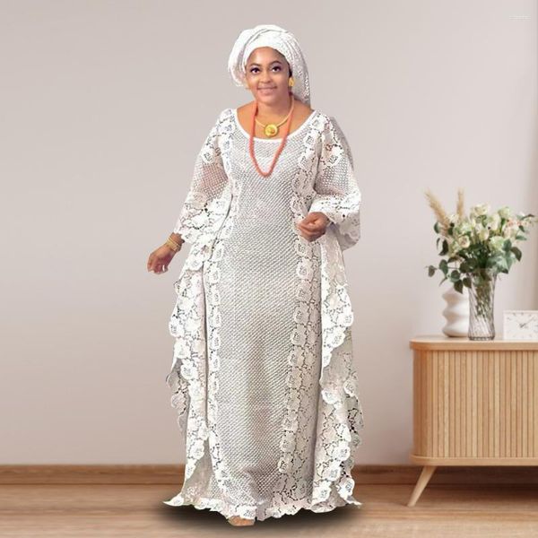 Plus Size Kleider Frauen Kleidung modische Farbe verkaufen wasserlösliche Spitze Lose Long Big Saum White Robe großes Kleid