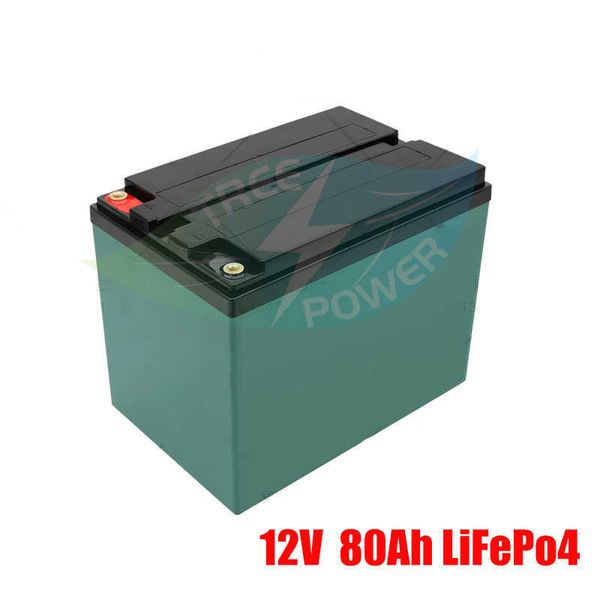 Impermeável 12,8V 80AH LIFEPO4 Bateria 12V Batteria BMS 4S para energia solar HOLE HOLD SUPLETRIE ELÉTRICO +10A Carregador