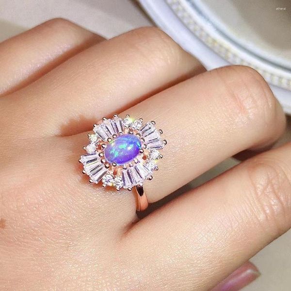 Anelli a grappolo anello di opale abbagliante per festa 5 mm 7 mm argento naturale 925 gioielli sterling