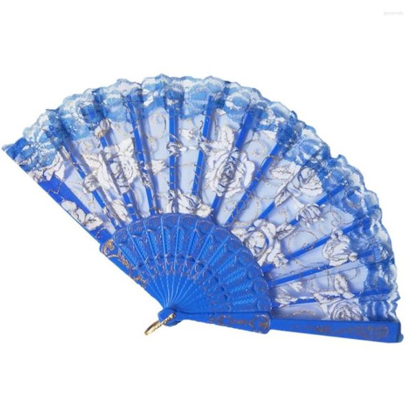 Dekorative Figuren faltende Fans Rose Blumen Chinesische Tanz Hochzeit Handmalerei Spitze Seide Flower Fan Abanico 2023