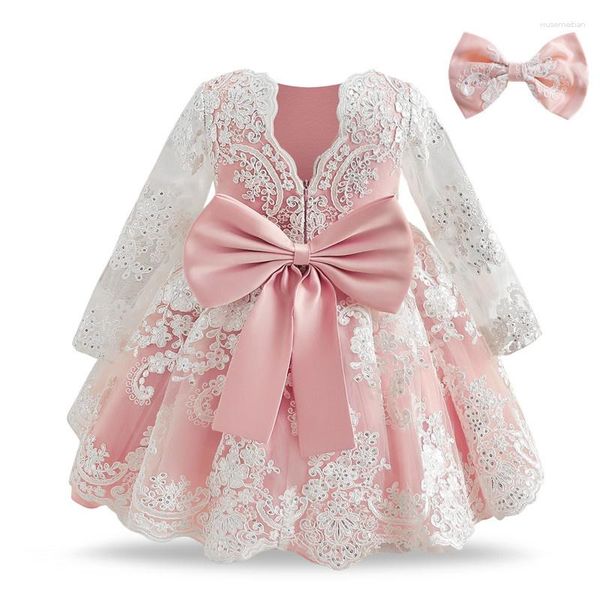 Mädchenkleider Vorschule Prinzessin Partykleid Langarm Spitze Elegant Erstgeburtstag Taufe Tutu Kinderhochzeit