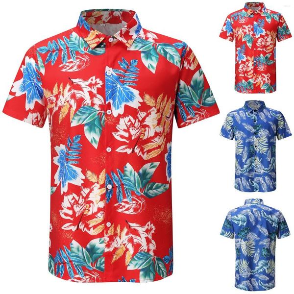 Erkek Tişörtleri Erkek Düğmesi Up Uzun Kollu Gündelik Plaj Bahar Moda Bluz Top Yaz Baskılı Kısa Erkekler Gömlek Seti