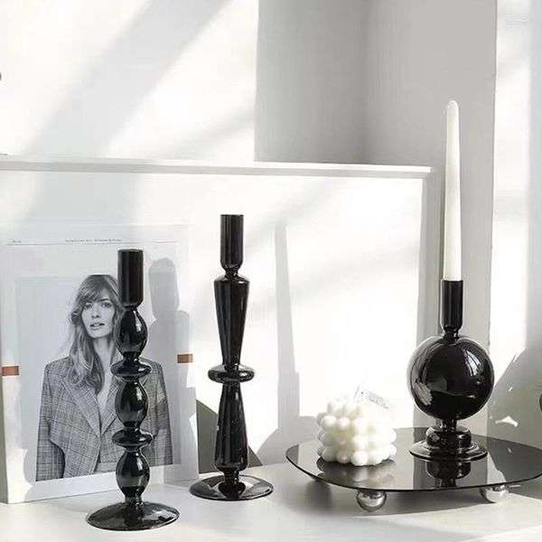 Candele Vasi di vetro nero per matrimonio Vaso fiorito Decoratio Porta di candelabri Accessori moderni