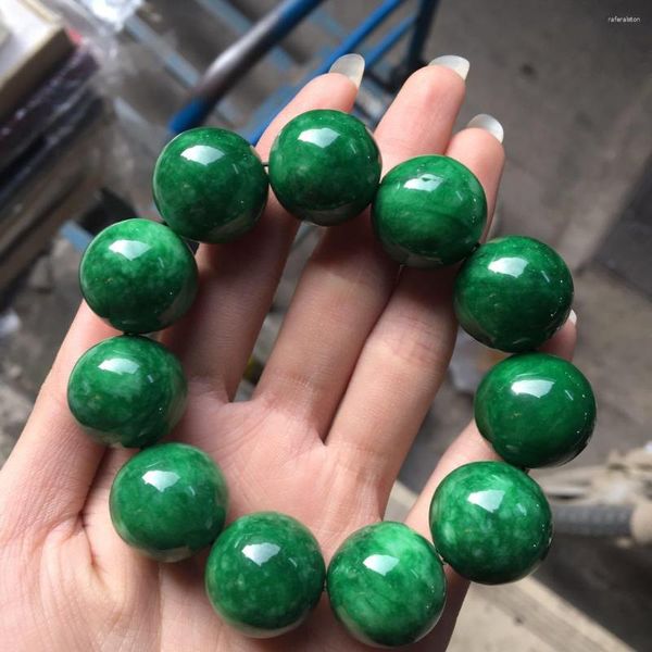 Strand Doğal Yeşil Yeşim Bilezikler El İşaretli Boncuklar Jasper Jadeite Bilezik Erkekler Emerald Bangles 18mm Takı Aksesuarları