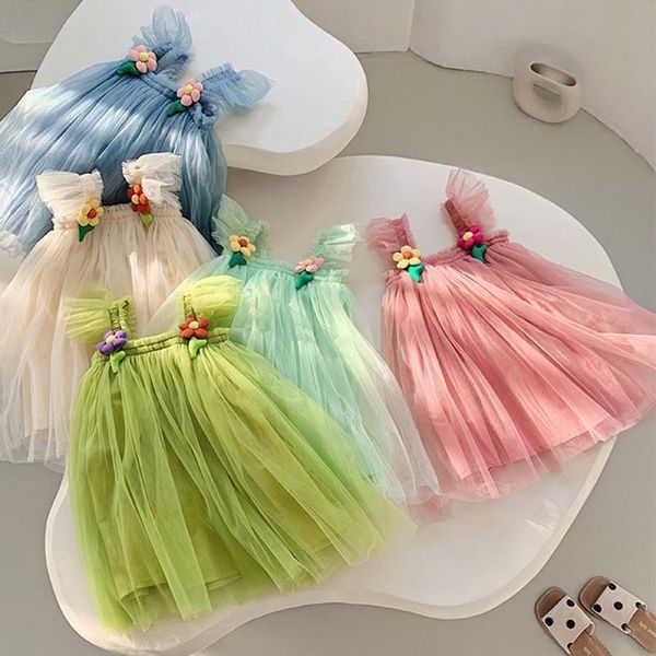 Mädchenkleider Sommer Prinzessin Girls Tulle Super Feenkleider Regenbogen Blumenparty Tutu Kleid Kinder Mesh Puffy Birthday Vestidos Kleidung 230815