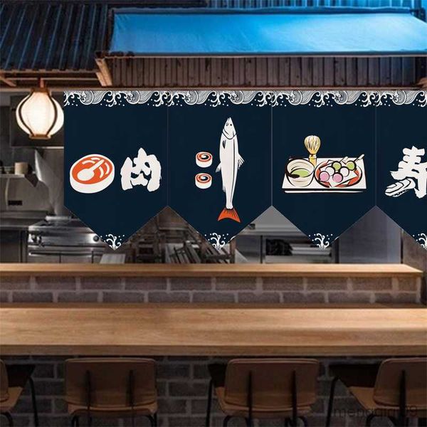 Vorhang Japaner kurzer Tür Vorhang Sushi Shop Decoration Küche Trennwand Halbkürze Wohnzimmer Dekor Hängende Vorhänge Punch-Free R230815