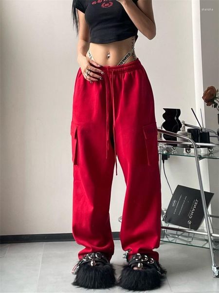 Calça feminina Deeptown Cyber ​​Y2K Red Rogging Sortpants Women Streetwear