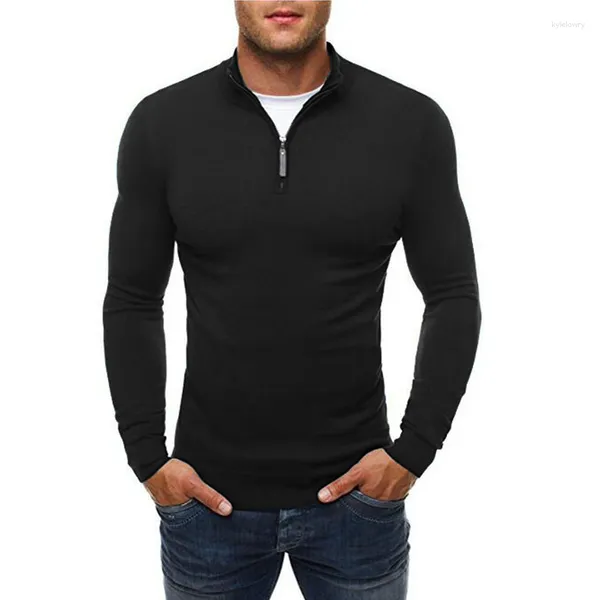 Camisolas masculinas 2023 Classic Half Zip High Polhver Pullover Sweater Fashion Fashion Casual Cor Solid Slim Fit Knit Camisa
