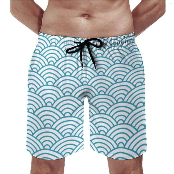 Shorts masculinos azul claro seigaiha ginástica verão ondas japonesas design esportes machos de surf surf machos de secagem rápida retro baús de natação